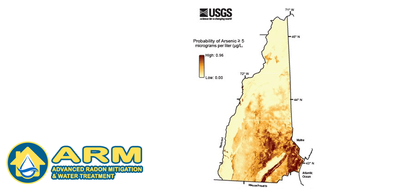 Map of State of New Hampshire revealing the areas with high, medium, or low arsenic.